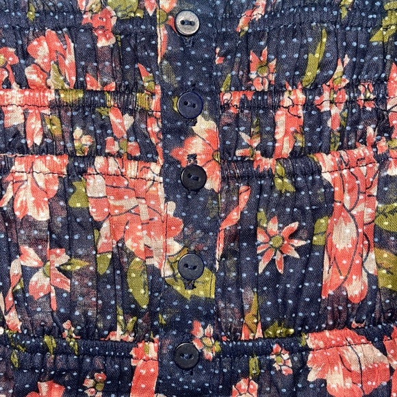 FREE PEOPLE FLORAL PRINK  POLKA DOT SMOCKED TANK FRONT BUTTON SIZE SMALL NEW - Picture 2 of 6